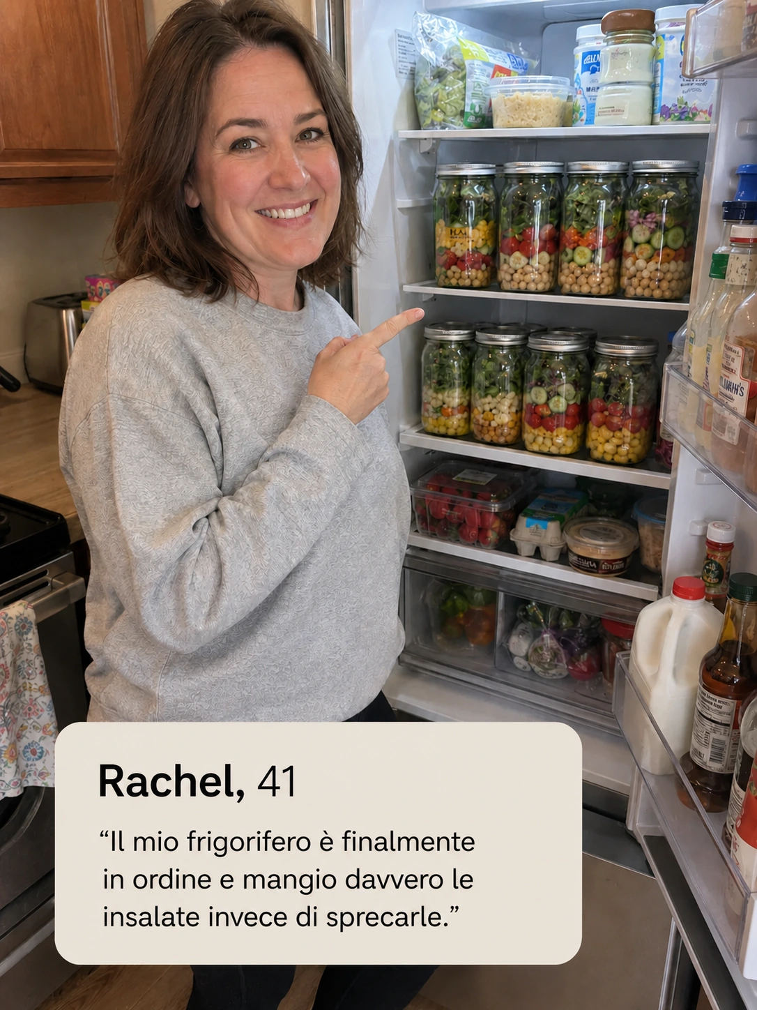 Rachel, 41 anni — Finalmente il mio frigorifero rimane organizzato e in realtà mangio le insalate invece di sprecarle